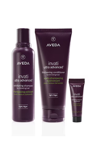 Aveda Invati Ultra Advanced tm Shampoo & Conditioner Light duo Gently Purifies While Strengthening & Nourishing Hair to Visibly Thicken Look and Feel - 200ml x 2 & 10ml